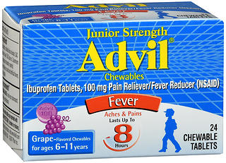 Advil Junior Strength Chewables (24 Tablets, Grape Flavor), 100mg Ibuprofen, Fever Reducer/Pain Reducer, Ages 6–11, (Pack of 4)