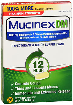 Mucinex DM 12 Hr Max Strength Expectorant & Cough Suppressant Tablets (28 Ct)