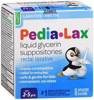 Pedia-Lax Liquid Glycerin Suppositories Laxative, Kid's Constipation Relief in Minutes, 6 Applicators, Pack of 2