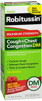 ROBITUSSIN ADULT COUGH+CHEST CONGESTION DM LIQUID MAXIMUM STRENGTH, 8 OZ