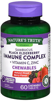 NATURE'S TRUTH SAMBUCUS BLACK ELDERBERRY IMMUNE COMPLEX + VITAMIN C ZINC MIXED BERRY FLAVOR CHEWABLE TABLETS 60ct