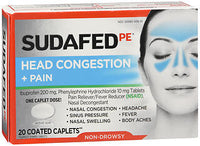 SUDAFED PE HEAD CONGESTION + PAIN COATED CAPLETS 20 ct