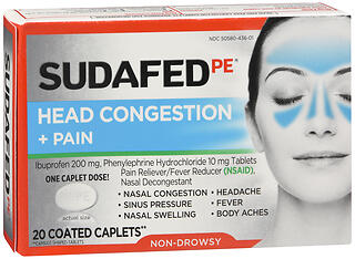 SUDAFED PE HEAD CONGESTION + PAIN COATED CAPLETS 20 ct